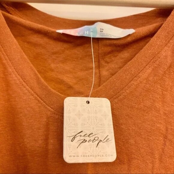Free People Terracotta Burnt Orange Rust Breezy Tie-Front Tunic Dress - Picture 9 of 10